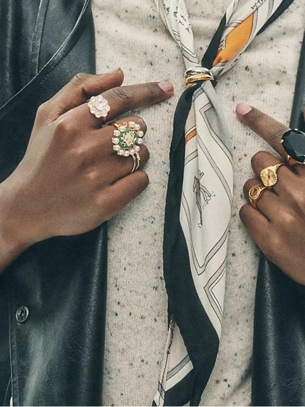 Anthropologie Cameo Floral Cocktail Ring with Pearls